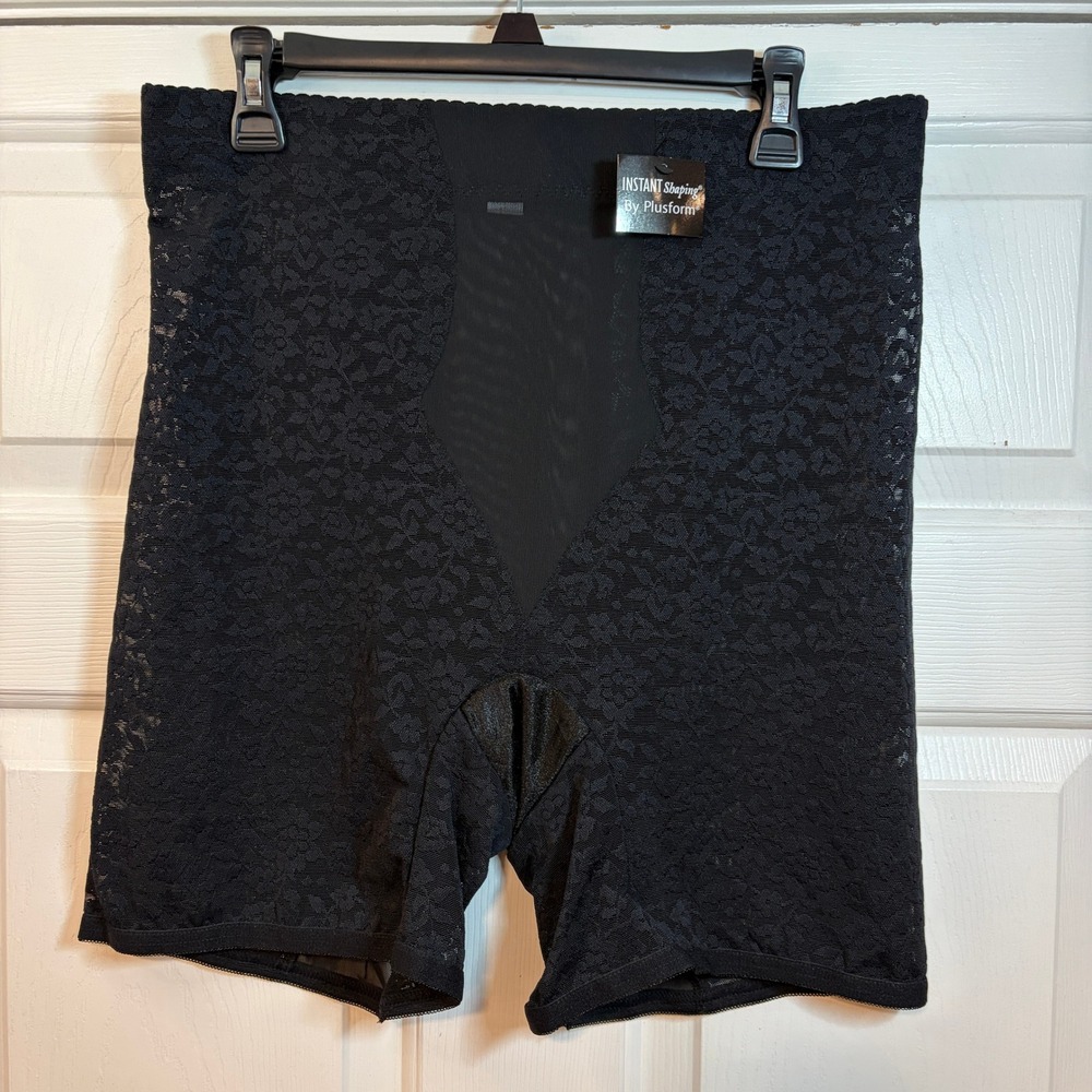 Plusform Instant Shaping Black Sheer Lace High Waist Shapewear Shorts 2X Control